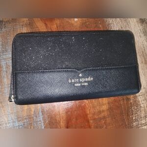 Black Kate Spade New York Sparkle Glitter Zip Wallet Card Holder